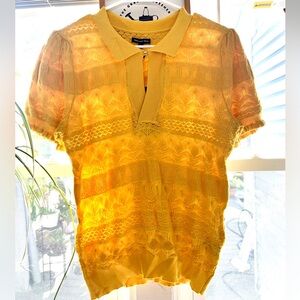 Who What Wear mustard yellow short sleeve knit sweater with collar - preppy